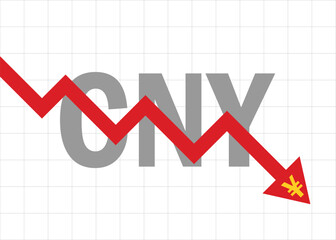 CNY Chinese Yuan arrow graph falling down