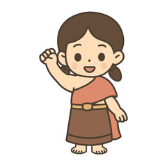 Cute style Thai kids in traditional costume cartoon illustration