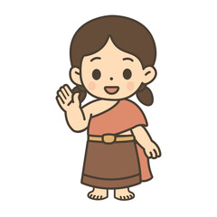 Obraz premium Cute style Thai kids in traditional costume cartoon illustration