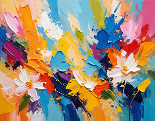 Vibrant Floral Abstract Oil Painting Bold Brushstrokes and Vivid Colors