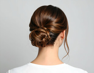 Fototapeta premium Elegant Twisted Top Knot Bun Hairstyle A Close-Up View