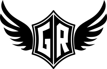 GR logo emblem with winged and shield template