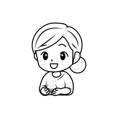 Cartoon character of a young woman praying, Buddhism