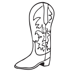 Hand drawn western vector doodles. Line art illustrations with wild west atmosphere, cowboy and cowgirl boots