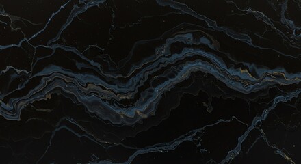 Midnight Marble: Abstract Swirls of Deep Blue and Gold