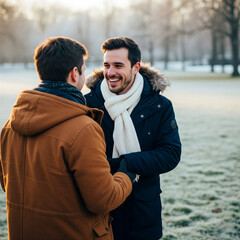 LGBTQ couple candid winter