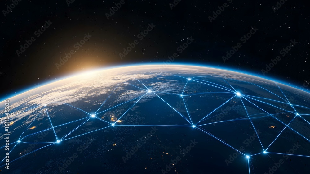 Poster the image shows a stylized depiction of earth from space, with glowing lines connecting points acros