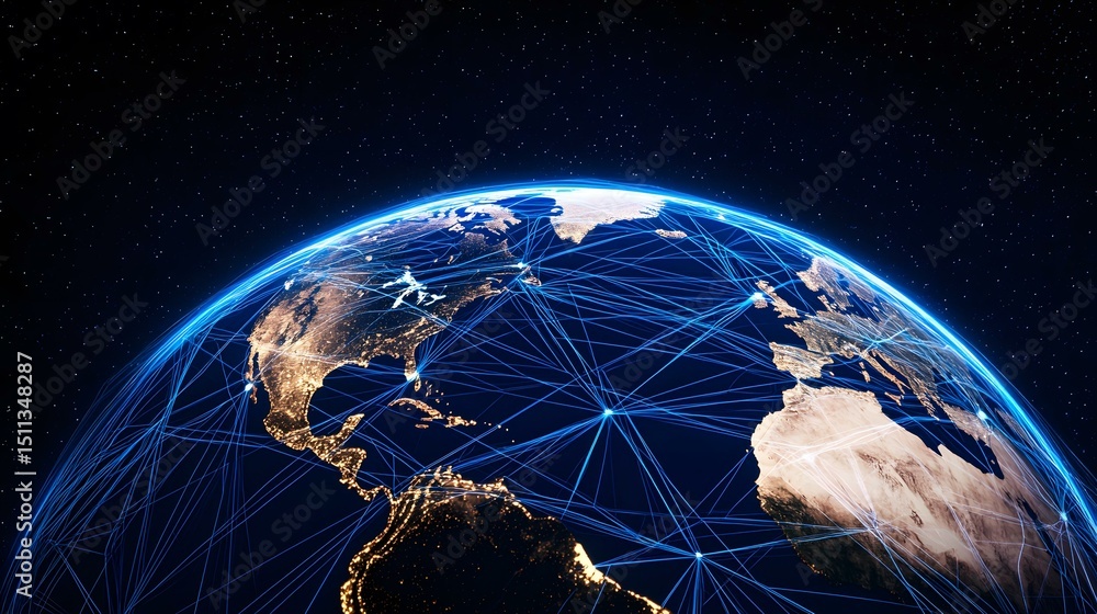 Aufkleber the image shows a digitally enhanced view of planet earth at night, with glowing lines representing 