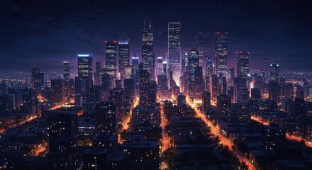 Obraz premium Cityscape at Night with Glowing Lights and Skyline
