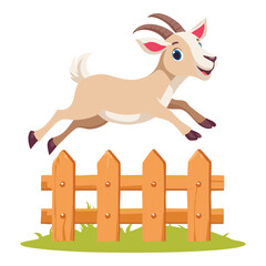 Goat Leaping Over Fence Illustration