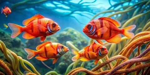Vibrant Orange Reef Fish Swimming Amongst Coral Branches in an Underwater Paradise