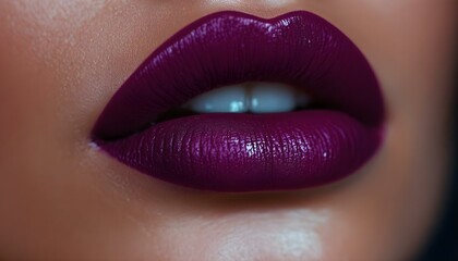 Obraz premium Close-up of luscious pink lips with glossy lipstick, showcasing texture and beauty against a subtle, blurred background