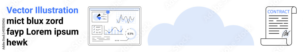 Aufkleber digital cloud between analytics dashboard and contract document highlights cloud computing, data sha