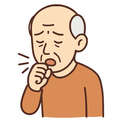 Obraz premium old man cough sick disease flat color vector illustration template design