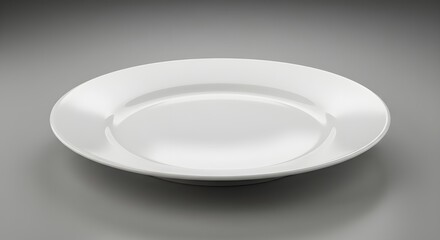 Classic Round White Dinner Plate on Neutral Grey Background