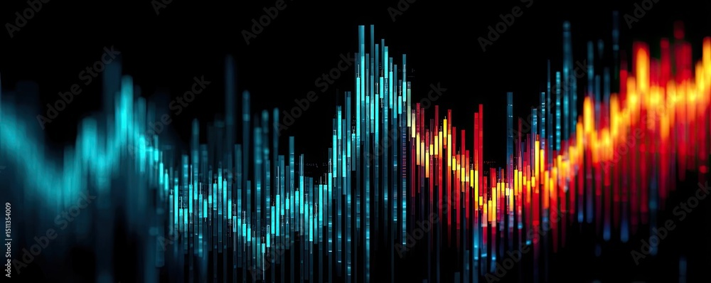 Poster price divergence chart for volume and indicator entry concept. dynamic sound wave visualization colo