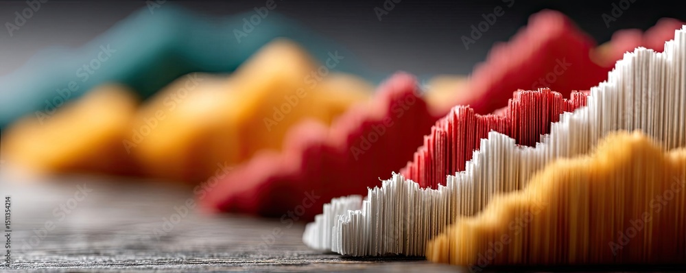 Poster technical indicator chart with trend and support alignment concept. colorful pasta shapes arranged a