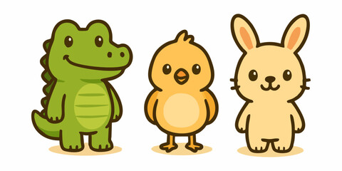 animal cartoon set icon, crocodile, rabbit, chicks,  set vector animal rabbit, crocodile, chicks, vector 