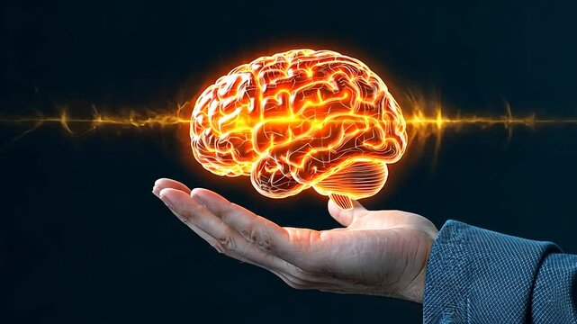 Glowing Brain in Hand: A Conceptual Image of Intelligence