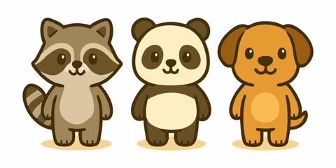 set icon animal, panda, dog, 
raccoon, vector set racoon, panda, dog, vector of animal
