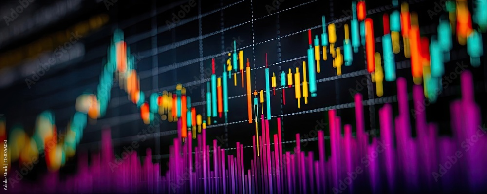 Poster profit taking exit strategy based on chart and entry indicator concept. colorful stock market graph 