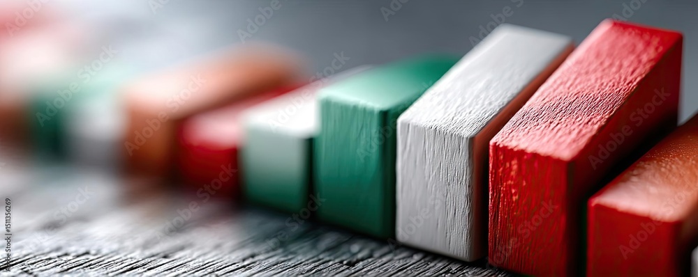 Poster profit taking exit strategy based on chart and entry indicator concept. colorful wooden blocks repre