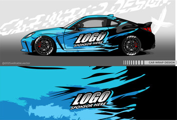 Illustration vector grahic of Car wrap decal with abstract design. Black blue colour. Livery car editable. Mockup template sticker vinyl for racing, rally, or daily use. © Gayuhdesu
