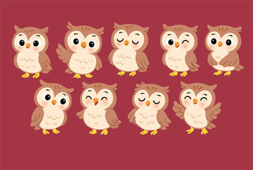 Fototapeta premium cute cartoon owls in various poses