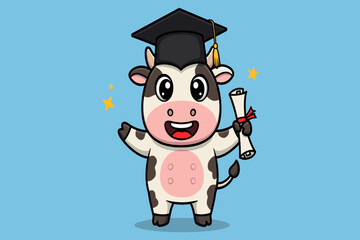Obraz premium A cow in a graduation cap holding a diploma proudly, celebrating academic success.