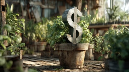 Naklejka premium Dollar sign in potted plants