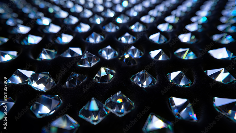 Poster various cut crystals sparkle brilliantly on a dark surface, creating a stunning display that plays w