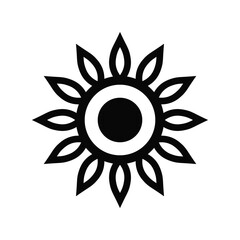 abstract black and white geometric sun symbol with circular center and pointed petals, perfect for minimalist design projects.