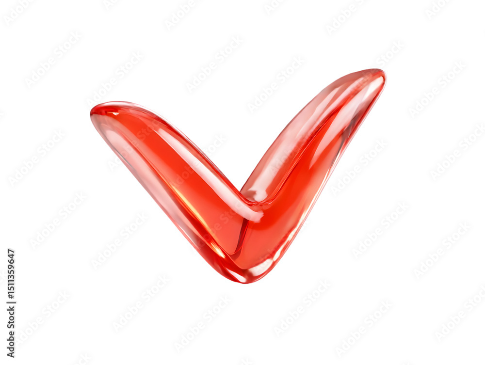 Poster a single red glossy check mark isolated on a black background with soft reflections and highlights i