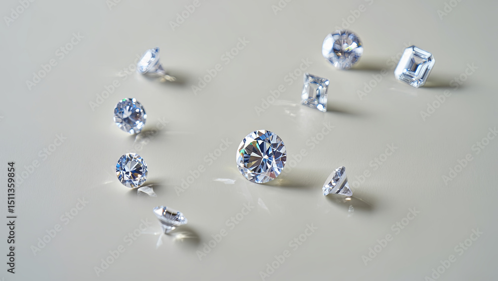Poster a captivating display of multiple gemstones arranged artistically on a light-colored surface. each g