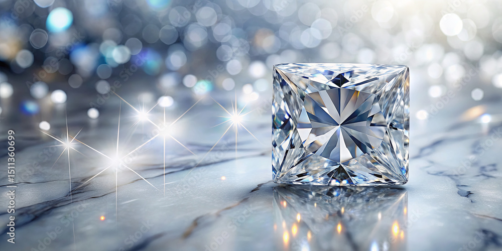 Poster a brilliant diamond sits atop a smooth marble surface, reflecting light and creating sparkling highl