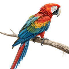 Fototapeta premium A vibrant full-body macaw parrot perched gracefully with colorful feathers and a lively posture.