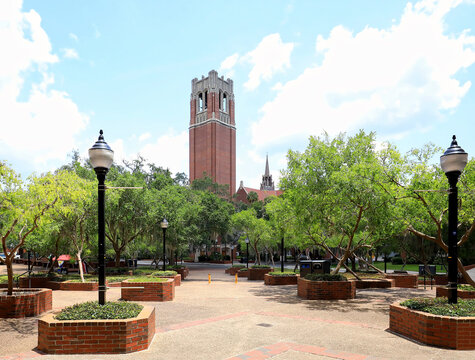 Century Tower at the University of Florida (UF) a 157-foot-tall tower housing a carillon with 61 bells.  Located in Gainesville, Florida, USA. 
