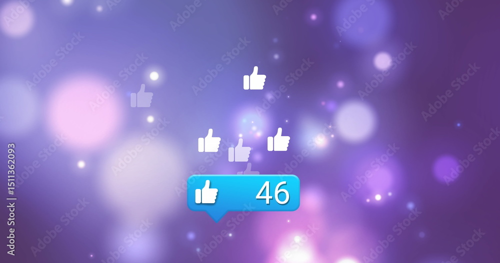 Aufkleber digital image of multiple like icons with start of start hanging spots of lights on blue background