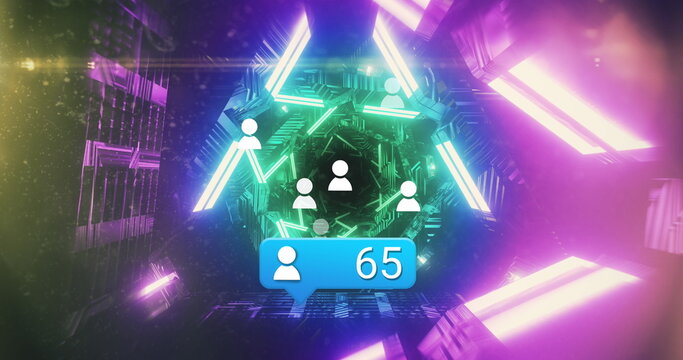 Image of media icons over digital tunnel - Powered by Adobe