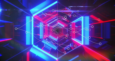 Image of white lines over digital tunnel