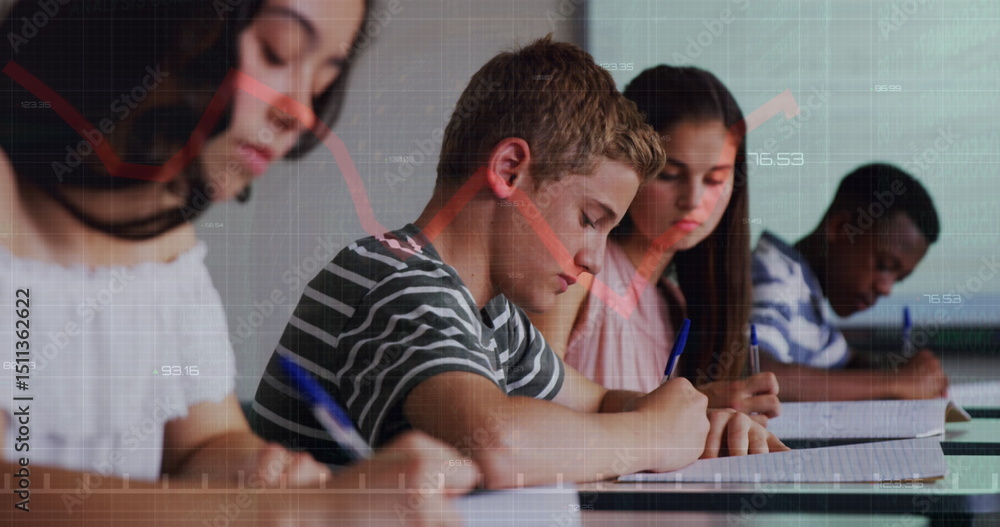 Poster image of graph over class of diverse pupils during lesson