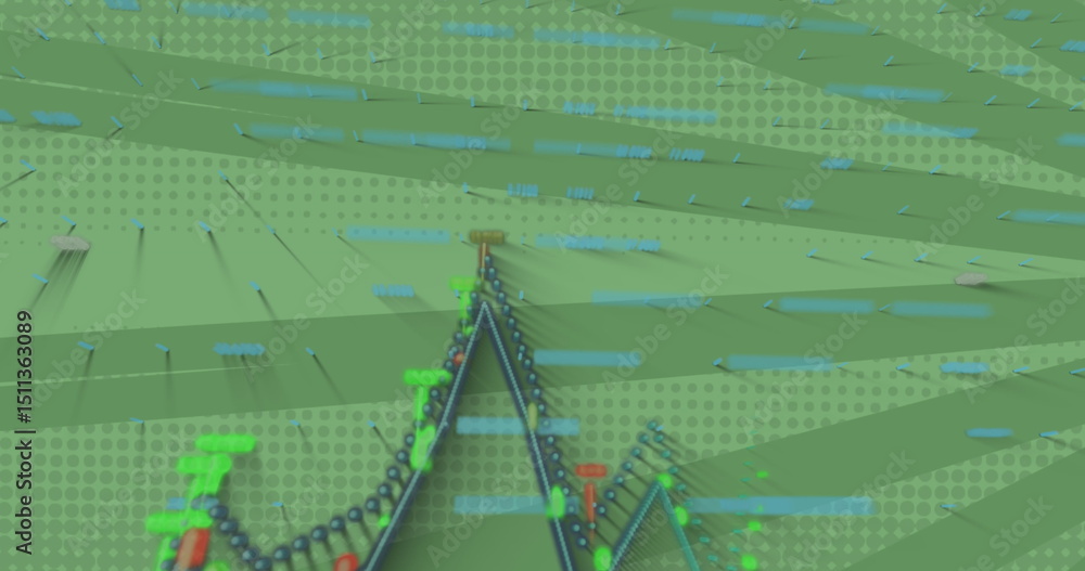 Poster image of graphs and data over green striped background