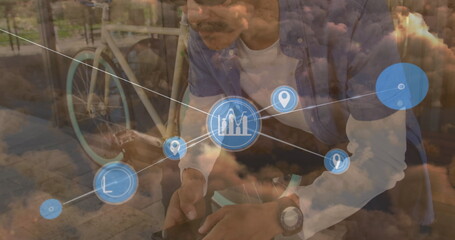 Image of data processing over man with bicycle