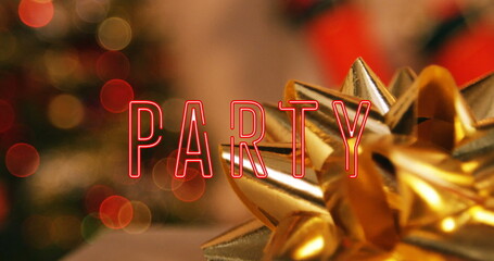 Image of party text over christmas tree © vectorfusionart