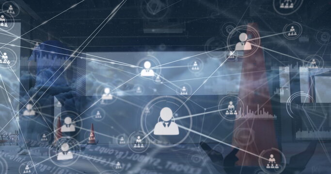 Image of data processing over african american man playing football - Powered by Adobe