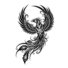 Fototapeta premium Ornate phoenix illustration with intricate feather details in black 