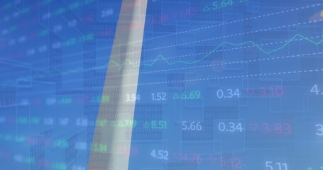 Image of financial data processing over purple background