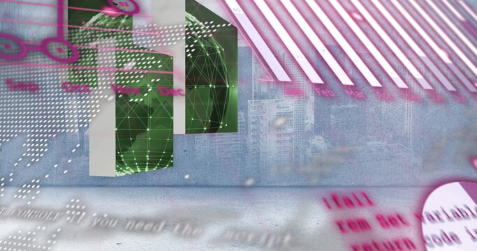 Image of financial data processing over two dice and american dollar bills - Powered by Adobe