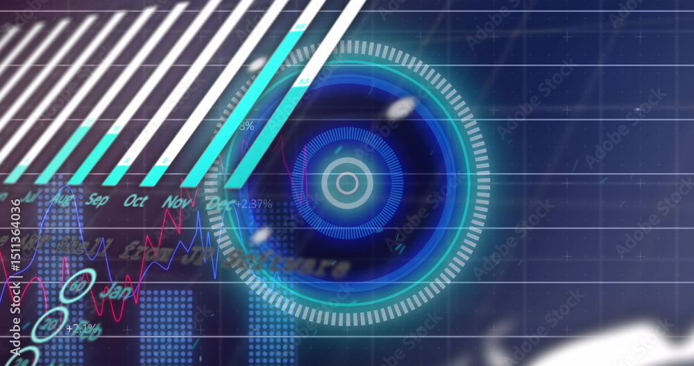 Poster image of data processing and scope scanning over blue background