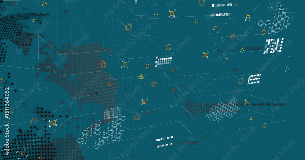 Poster image of covid cell over world map and data processing